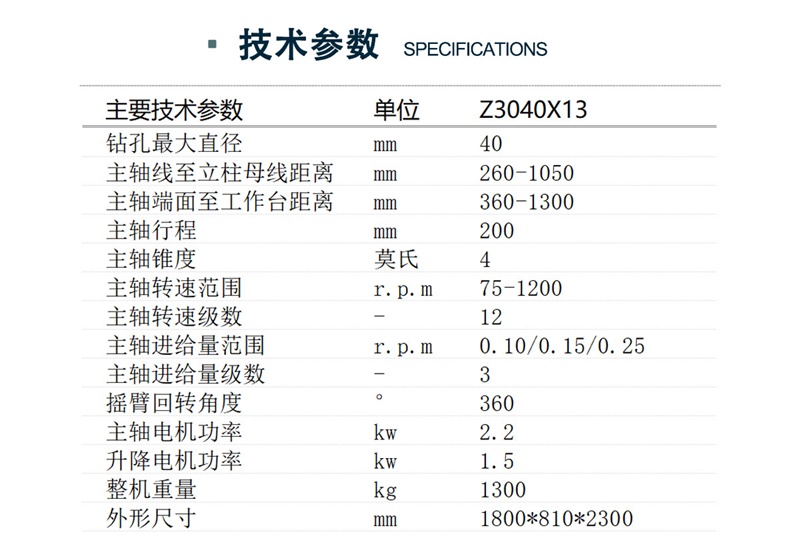 Z3040X13摇臂钻床技术参数