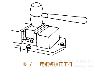 铣床平口钳用铜锤校正工件